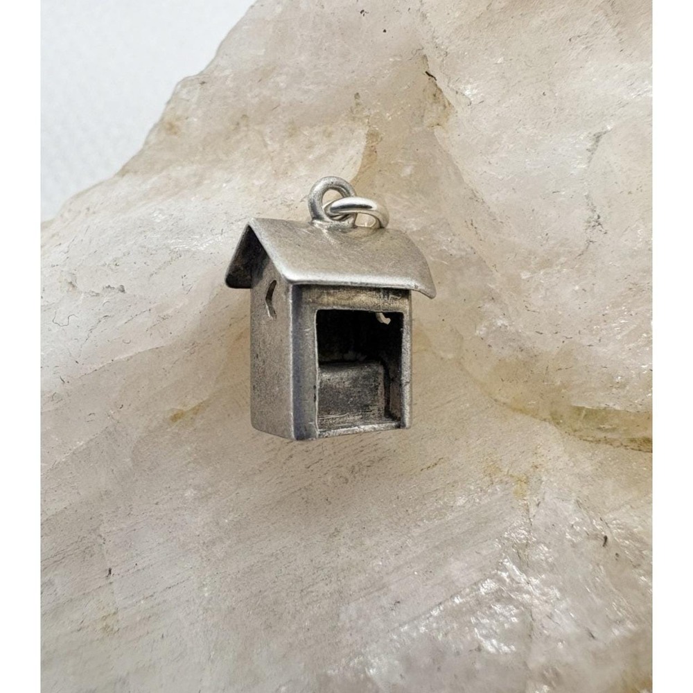Vintage Sterling Silver Outhouse Charm Toilet House 3D Figural Pendant 1g Humor